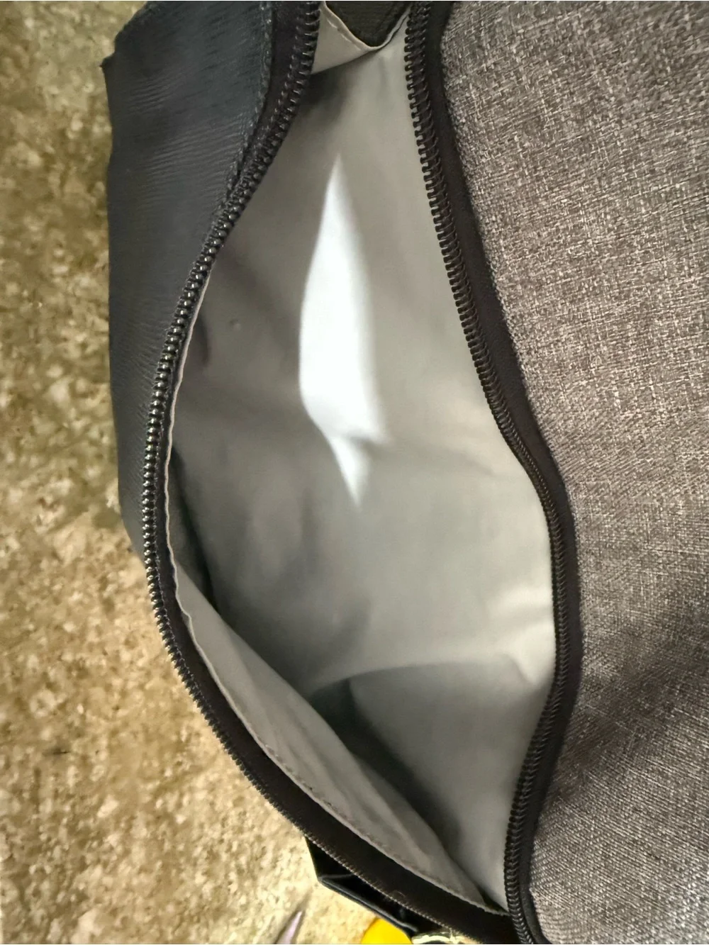 Petunia Pickle Bottom Gray and Black Diaper Backpack with Tan Trim